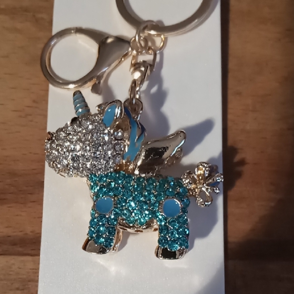 Natasha Couture Silver and Blue Unicorn Keychain - Picture 5 of 7